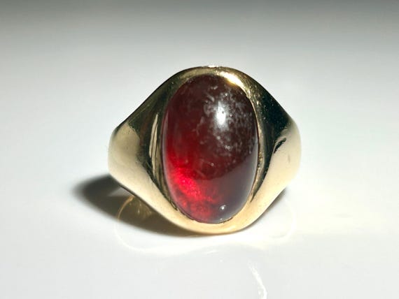 Victorian Ruby Paste Cabochon Gypsy Ring in 14K Y… - image 12