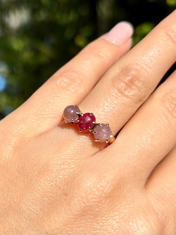 Victorian Star Ruby Past Present Future Ring in 1… - image 2