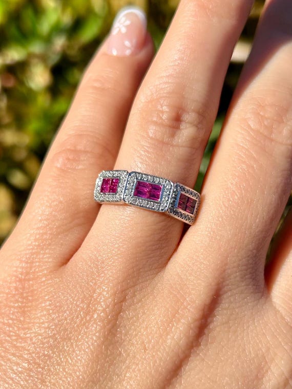 EFFY Ruby Diamond Wide Band Heavy in 14K White Go… - image 12