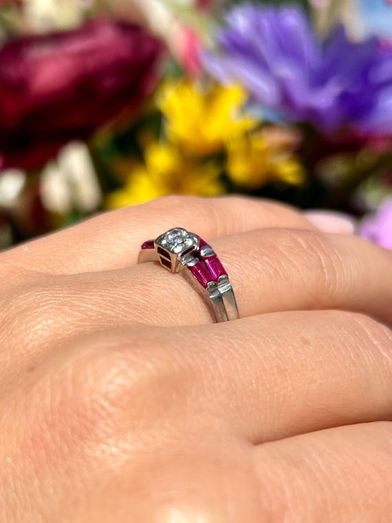 Art Deco Transitional Cut Diamond Ruby Baguette R… - image 5
