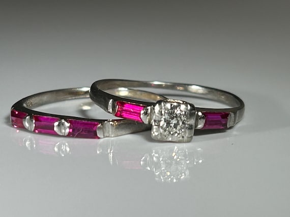 Art Deco Transitional Cut Diamond Ruby Baguette R… - image 12