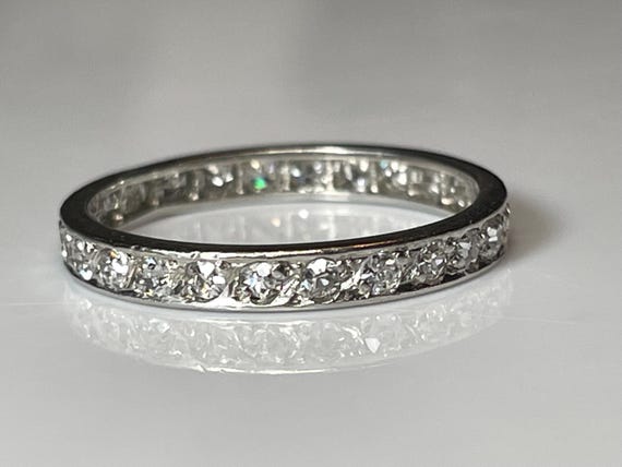 Art Deco Platinum Mine Cut Diamond Eternity Band with Engraving
