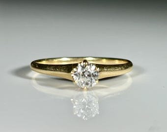 Antique Old European Cut Diamond Solitaire Ring in 14K Yellow Gold