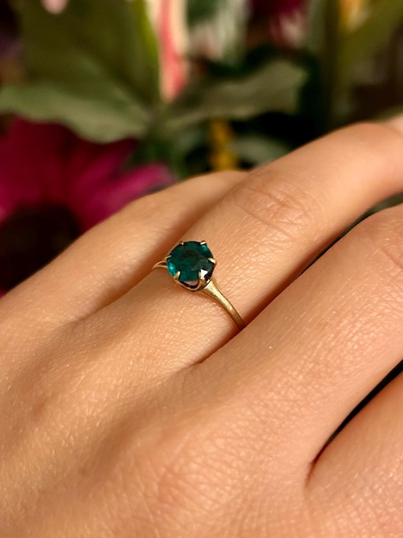 Victorian Round Cut Emerald Paste Solitaire Ring … - image 8