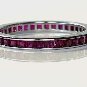 Antique Channel-Set Ruby Full Eternity Ring with Square Cut Rubies in 14K White Gold