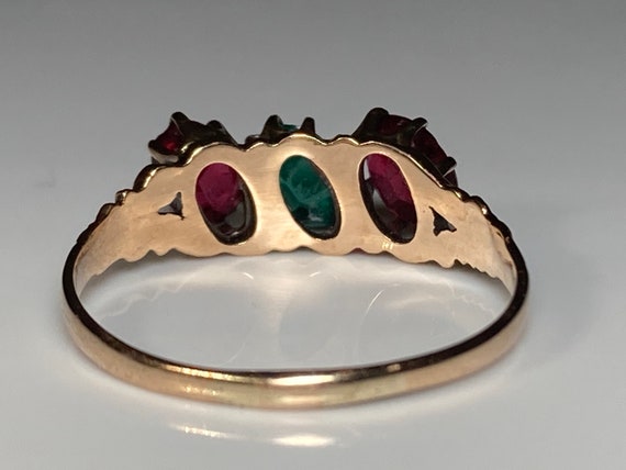 Antique Emerald and Ruby Paste Ring in Yellow Gol… - image 6