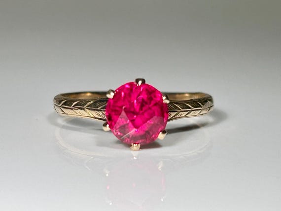 Antique Cathedral Mount Round Ruby Solitaire Ring… - image 4