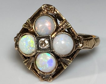 Antiker Opal Diamant Ring in Gelbgold