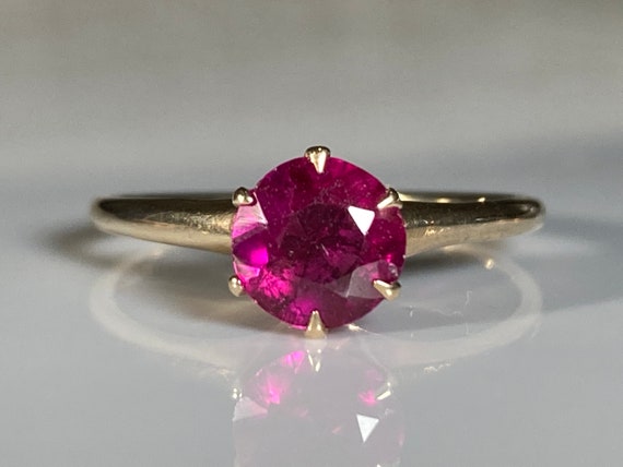 Size 6 Antique Natural Ruby Buttercup 10k Yellow Gold Victorian Ring