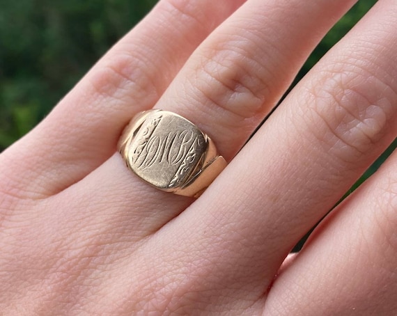Antique Gold Signet Ring in 9K Yellow Gold Art Deco Era - Etsy