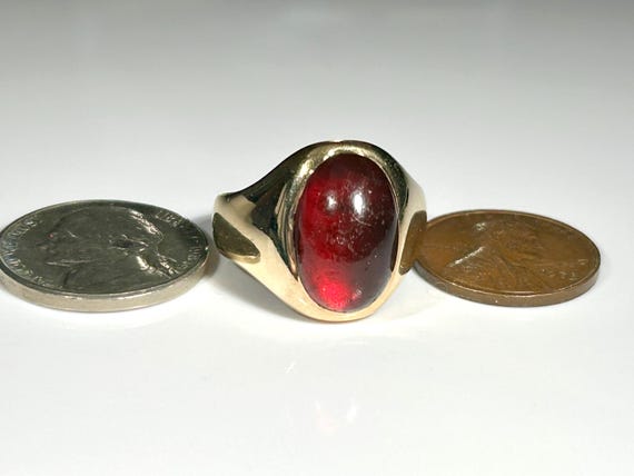 Victorian Ruby Paste Cabochon Gypsy Ring in 14K Y… - image 11