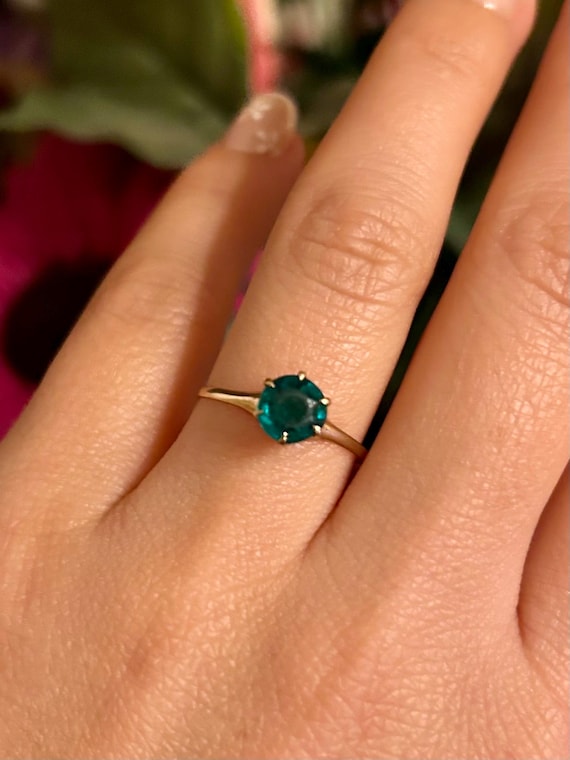 Victorian Round Cut Emerald Paste Solitaire Ring … - image 7