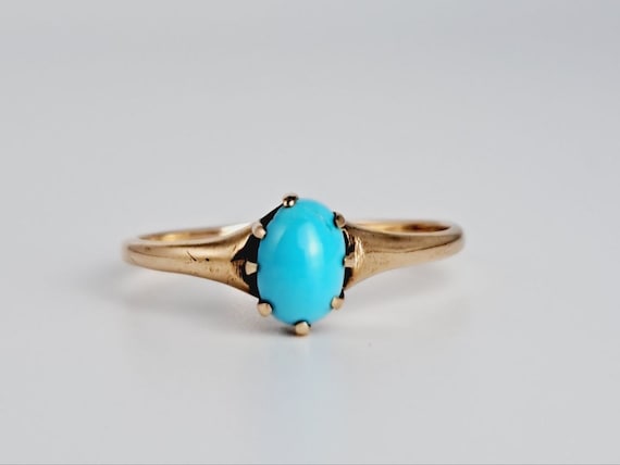 Antique Turquoise Solitaire Cabochon Ring in 10K … - image 4