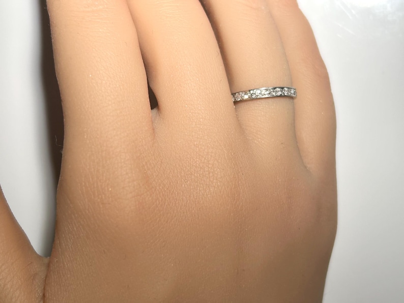 Art Deco Platinum Mine Cut Diamond Eternity Band with Engraving image 2