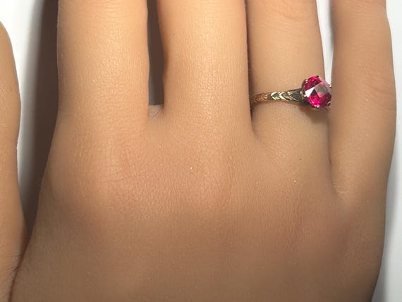 Antique Cathedral Mount Round Ruby Solitaire Ring… - image 12
