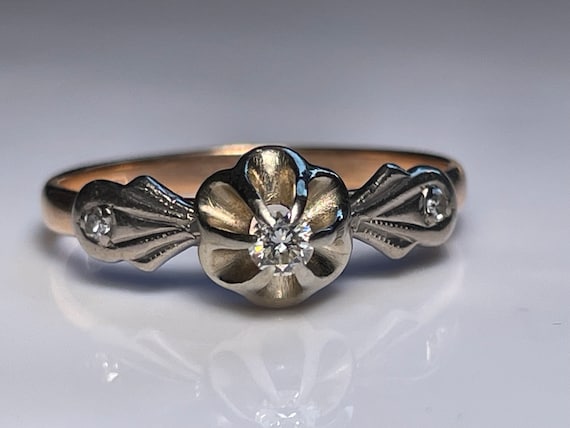 Antique Belcher Mount Diamond Ring in Two Tone 14… - image 1