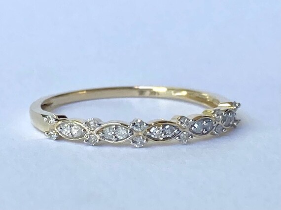 Diamond Floral Stacking Band in 14K Yellow Gold - image 3