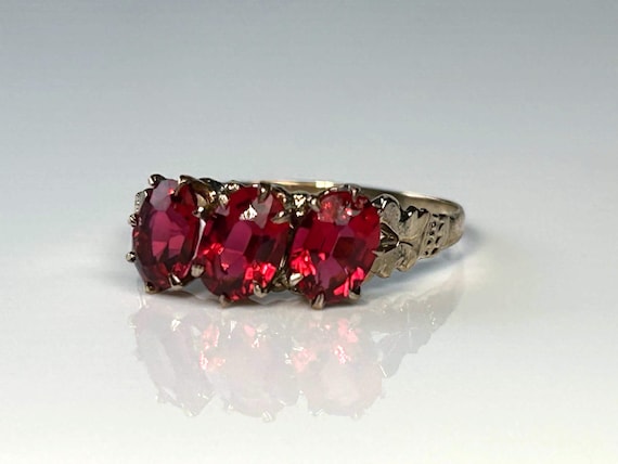 Victorian Ruby Paste Past Present Future Ring in … - image 2