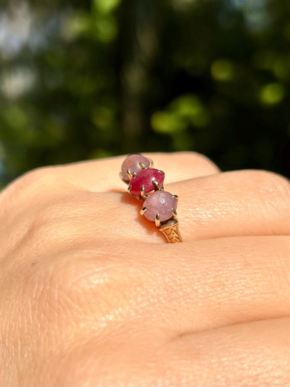 Victorian Star Ruby Past Present Future Ring in 1… - image 12