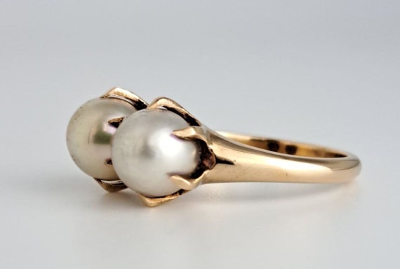 Antique Claw Mount Double Pearl Ring in Yellow Gold Victorian Era - Etsy