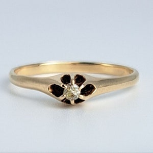 Antique Old European Cut Diamond Belcher Mount Ring in 14K Gold