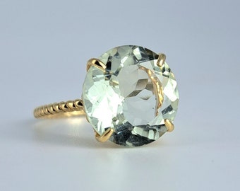 Vintage Round Cut Prasiolite Ring in 14K Yellow Gold