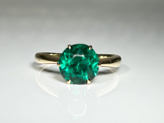 Victorian Emerald Paste Solitaire Ring 14K Yellow… - image 14