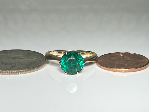 Victorian Emerald Paste Solitaire Ring 14K Yellow… - image 7