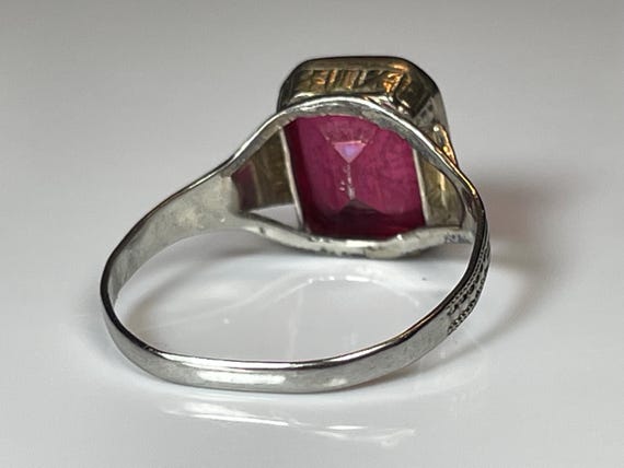 Art Deco Bezel Set Ruby Paste Ring in 10K White G… - image 3