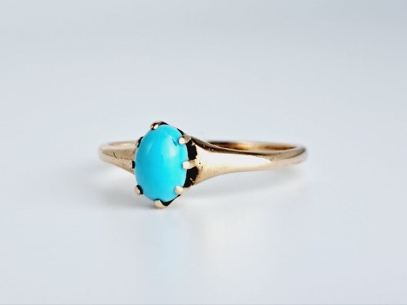 Antique Turquoise Solitaire Cabochon Ring in 10K … - image 2