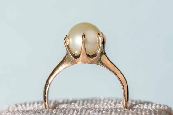 Antique Edwardian 8mm Pearl Ring in 14K Yellow Go… - image 6