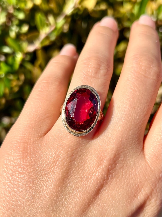 Edwardian Bezel Mount Large Ruby Paste Ring in 10… - image 16