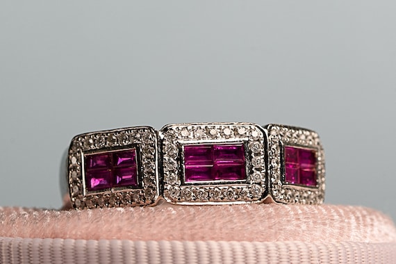 EFFY Ruby Diamond Wide Band Heavy in 14K White Go… - image 2