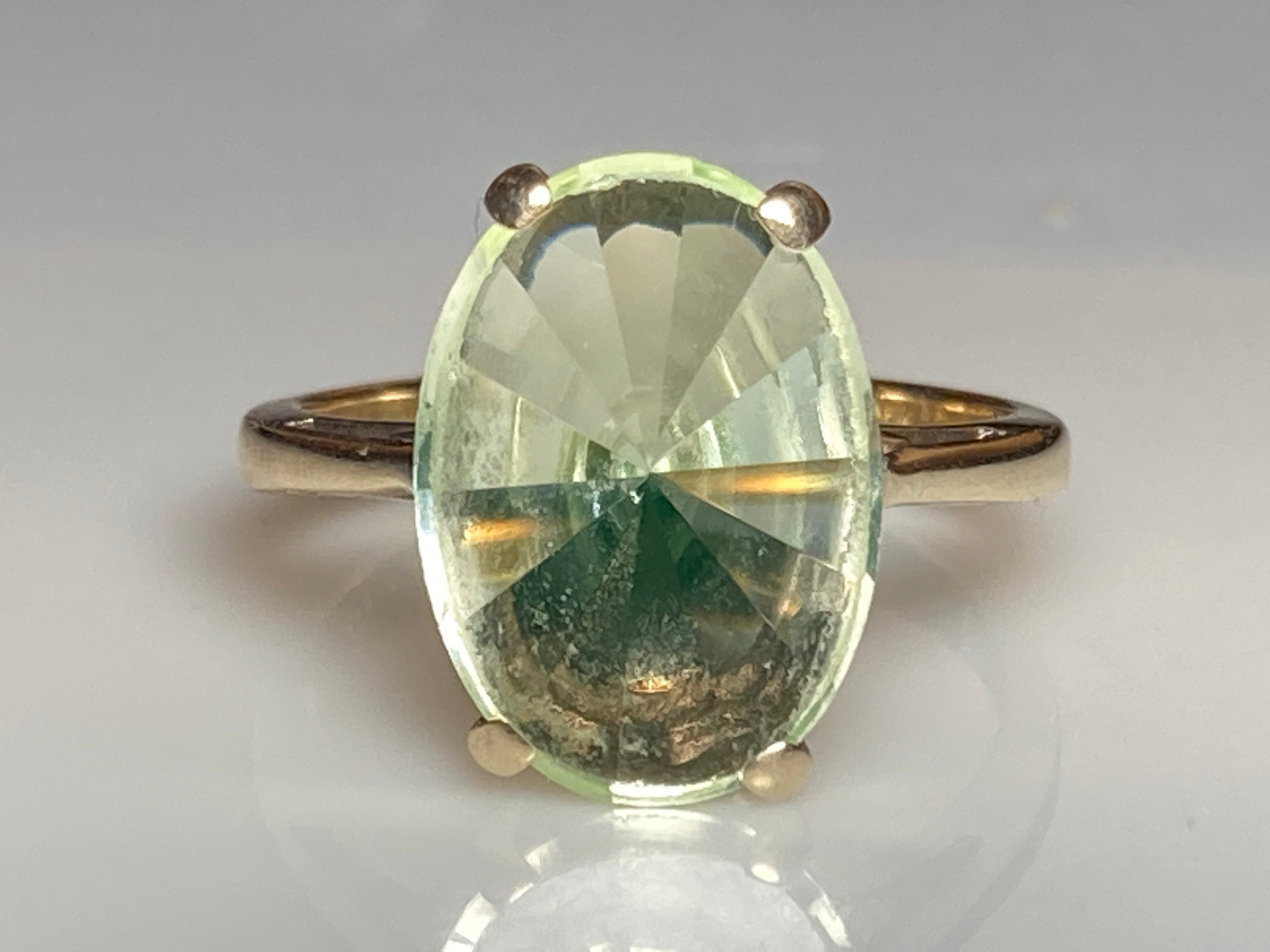 Antique Vaseline Glass Ring in 10K Rose Gold Etsy