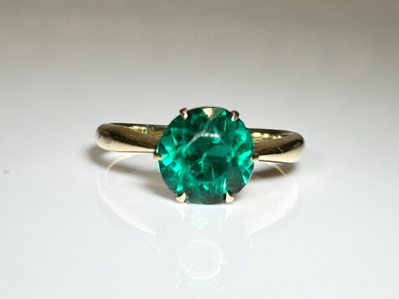 Victorian Emerald Paste Solitaire Ring 14K Yellow… - image 13