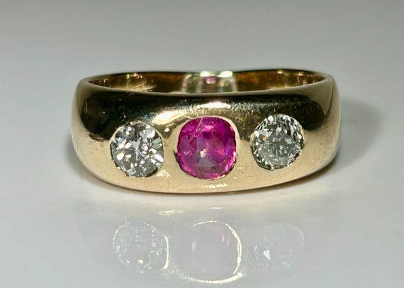 Heavy Antique Dated 1893 Ruby Mine Cut Diamond Gy… - image 2