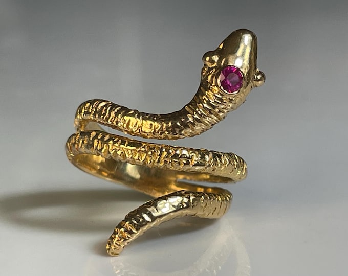 Vintage Solid 18K Yellow Gold Ruby Snake Ring - Etsy