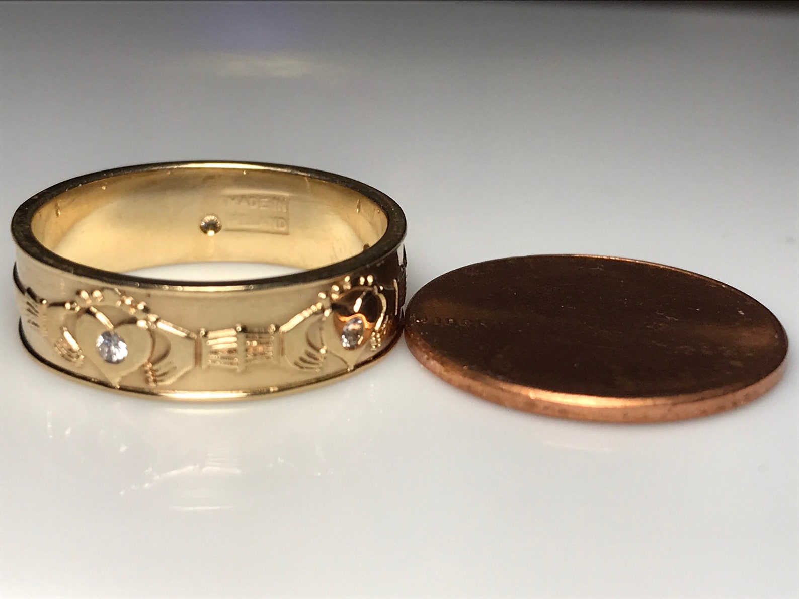 Diamond Claddagh Ring in Yellow Gold with Full Dublin Assay | Etsy