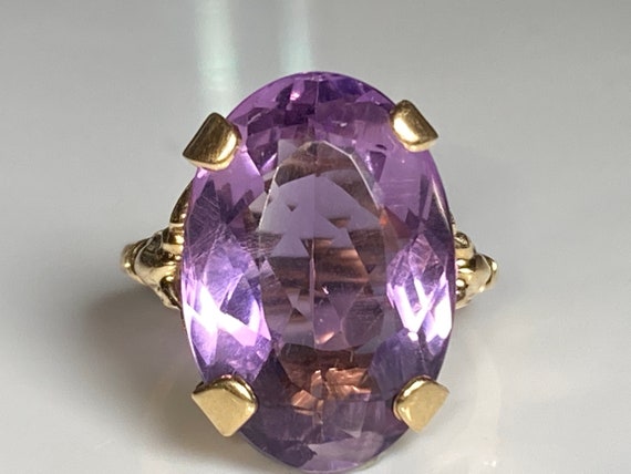 Antique Art Nouveau Amethyst Ring in 14K Yellow G… - image 3