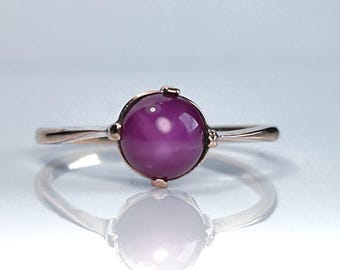 Vintage Pink Ruby Star Sapphire Solitaire Ring in 14K Gold