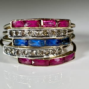 Art Nouveau rubin spinell stapelband i 14K gult guld