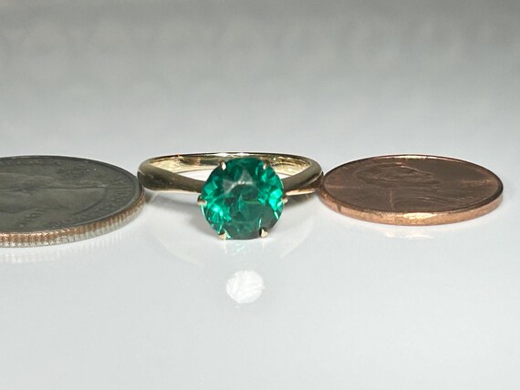 Victorian Emerald Paste Solitaire Ring 14K Yellow… - image 3