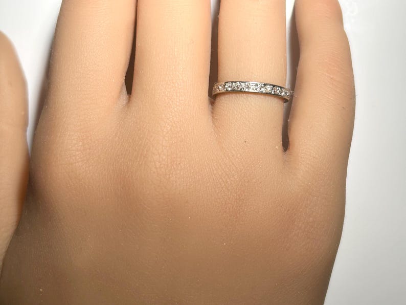 Art Deco Platinum Mine Cut Diamond Eternity Band with Engraving image 6