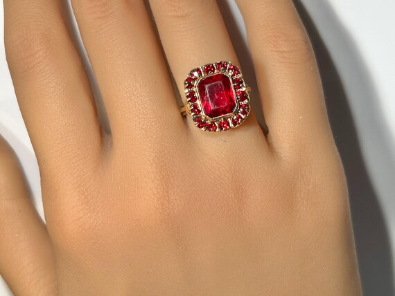Victorian Bezel Mount Ruby Paste Ring in 10K Yell… - image 3