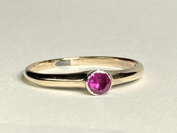 Antique Ruby Low Rise Stacking Ring in 14K Yellow… - image 4