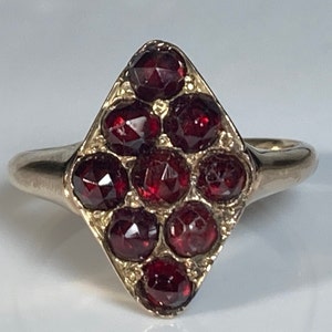 Victorian Bohemian Rose Cut Garnet Navette Ring in Yellow Gold