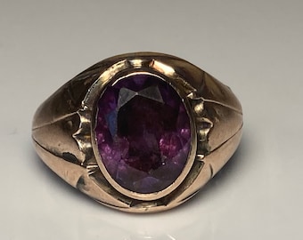Antique Purple Sapphire Ring in 14K Rose Gold Victorian Era