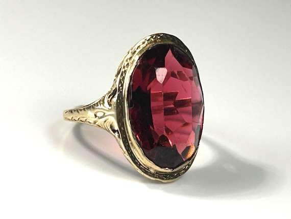Edwardian Bezel Mount Large Ruby Paste Ring in 10… - image 1