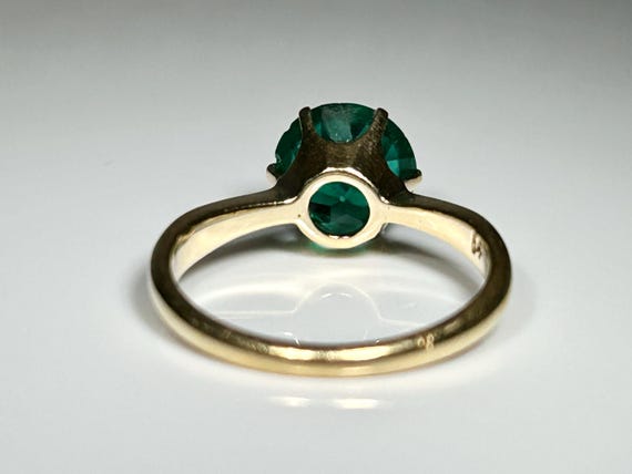 Victorian Emerald Paste Solitaire Ring 14K Yellow… - image 4