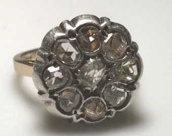 Heavy Georgian Rose Cut Diamond Engagement Ring in 14K Gold circa 1790